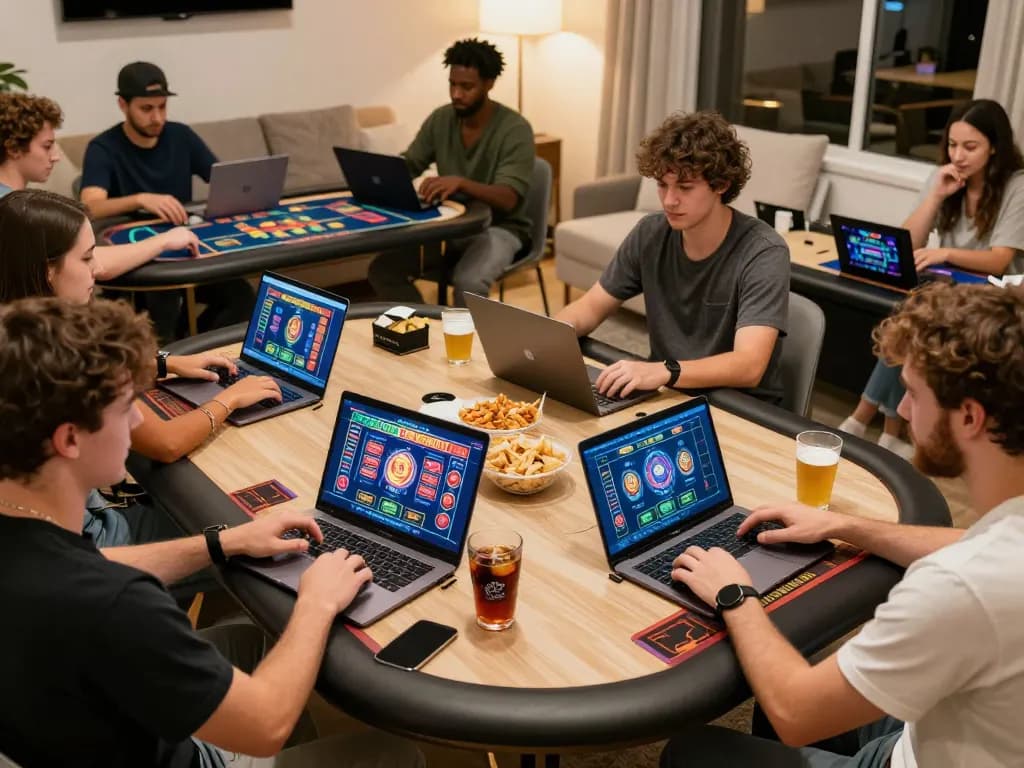 Engaged players enjoying NENG4D slot games on modern devices while relaxing at home