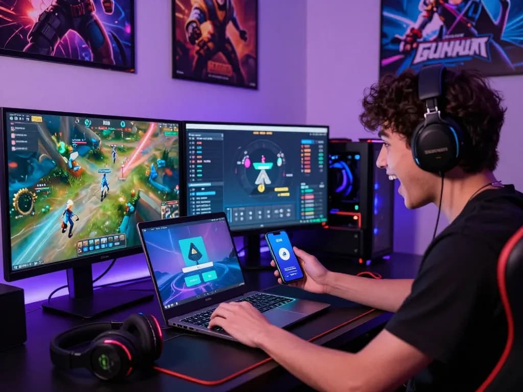 Setting up the Sunwin app to enhance gaming experience, featuring vibrant graphics and gaming setup.