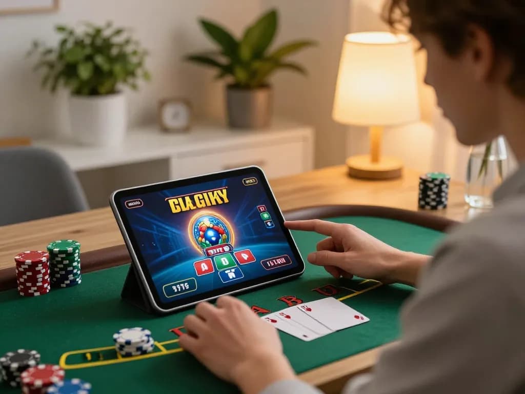KADAL778 player enjoying live dealer blackjack on tablet in cozy home setting