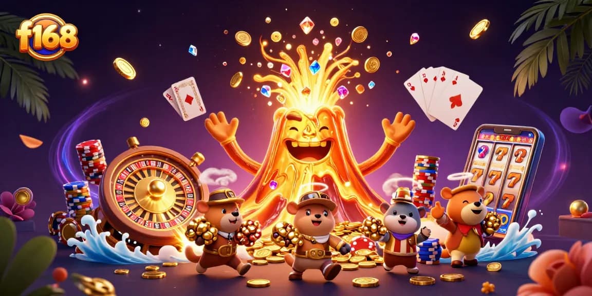 Experience thrilling action at f168 with treasures and lively characters in an engaging casino scene.