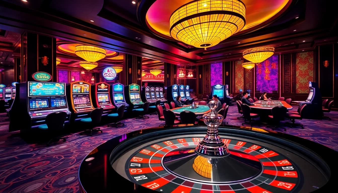 Engage in thrilling games at gg88 com casino with vibrant tables and colorful slot machines.