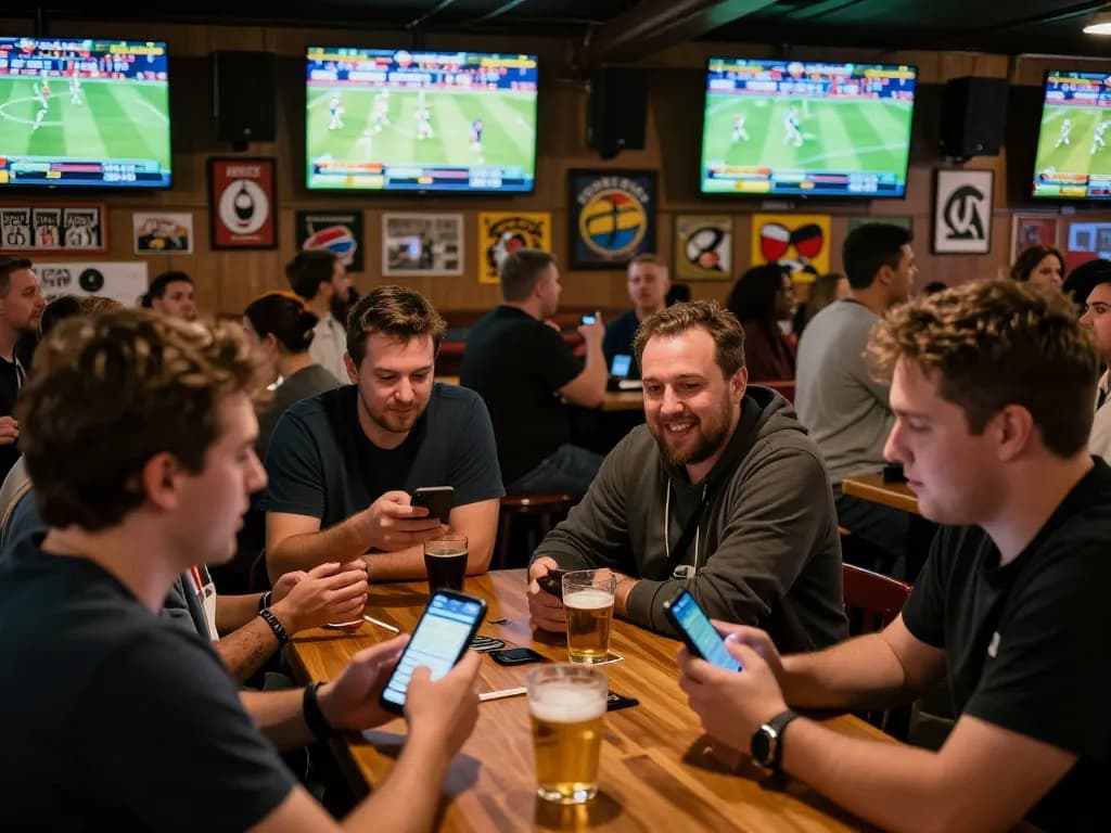 Sports fans engaging in live betting at a vibrant venue, highlighting nhà cái excitement.