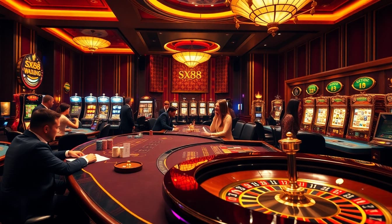 Experience exciting SX88 gameplay at a luxurious casino with dynamic action and vibrant atmosphere.