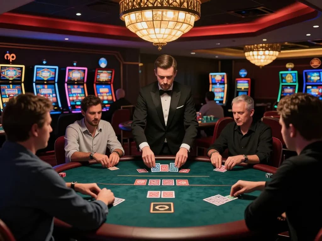 N188 players engaging in a high-stakes poker game, showcasing luxury and excitement in the casino atmosphere