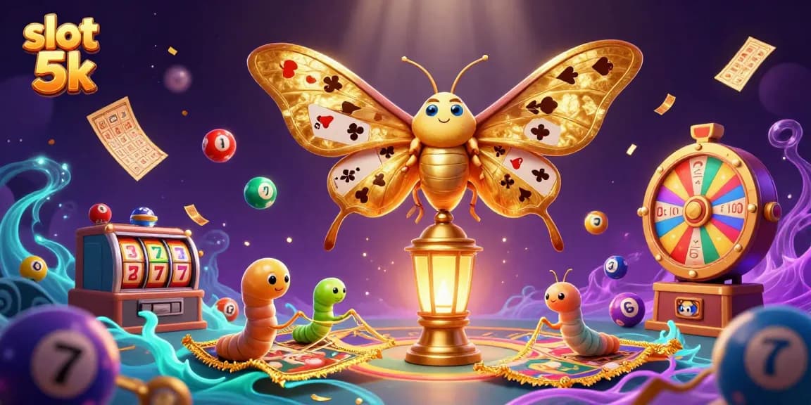 Engage in thrilling slot 5k play with vibrant casino elements and a golden atlas moth.
