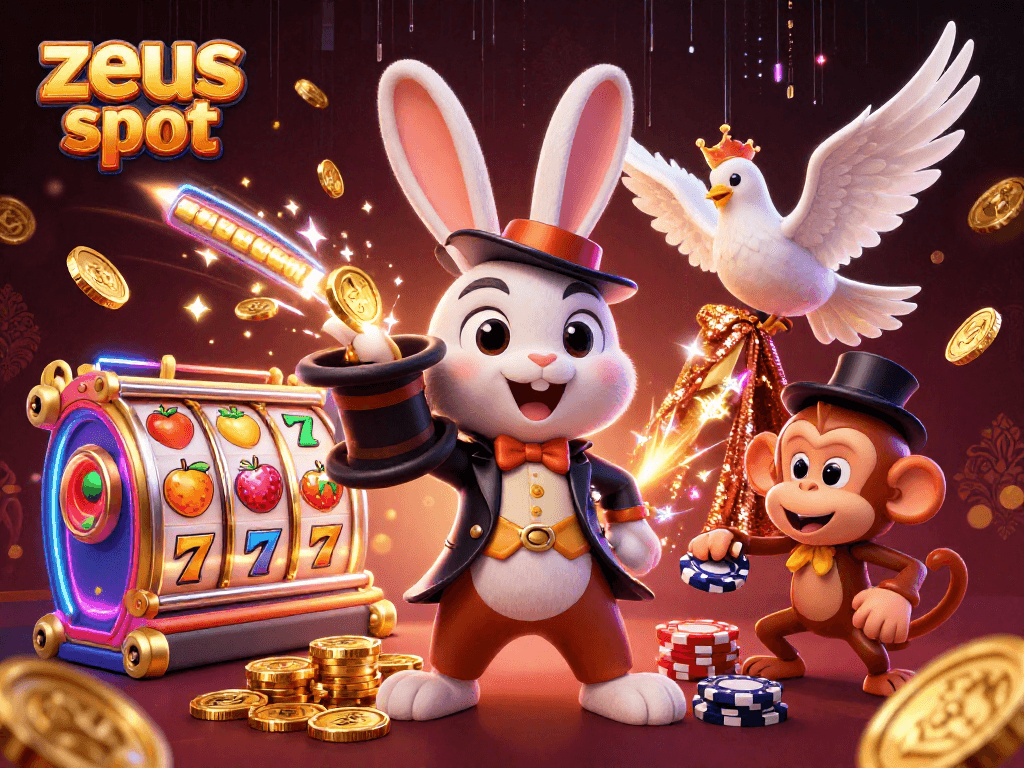 Experience the excitement of zeus slot with vibrant characters and dynamic gaming elements in a dazzling casino scene.
