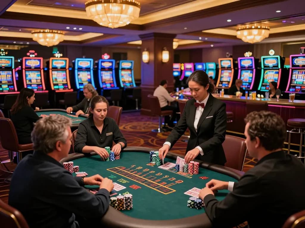 CM88 blackjack table with players placing bets and engaging in strategic gameplay at a vibrant casino