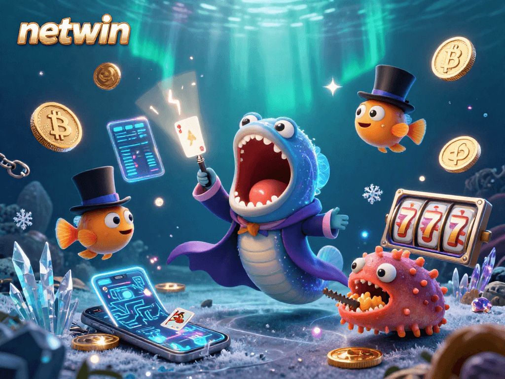 Experience magical gambling with netwin's vibrant underwater casino scene featuring unique sea creatures.