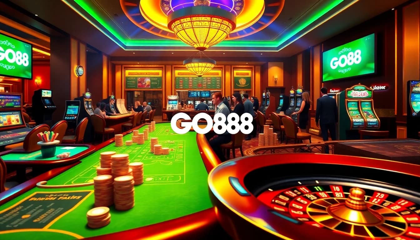 Experience the excitement of online gambling at Trang Chủ GO88 with vibrant casino scenes and thrilling gameplay.