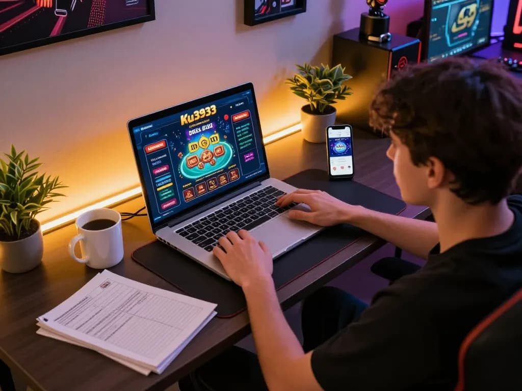 Engaging online gaming with link vào ku3933 displayed on laptop, promoting responsible gambling practices.