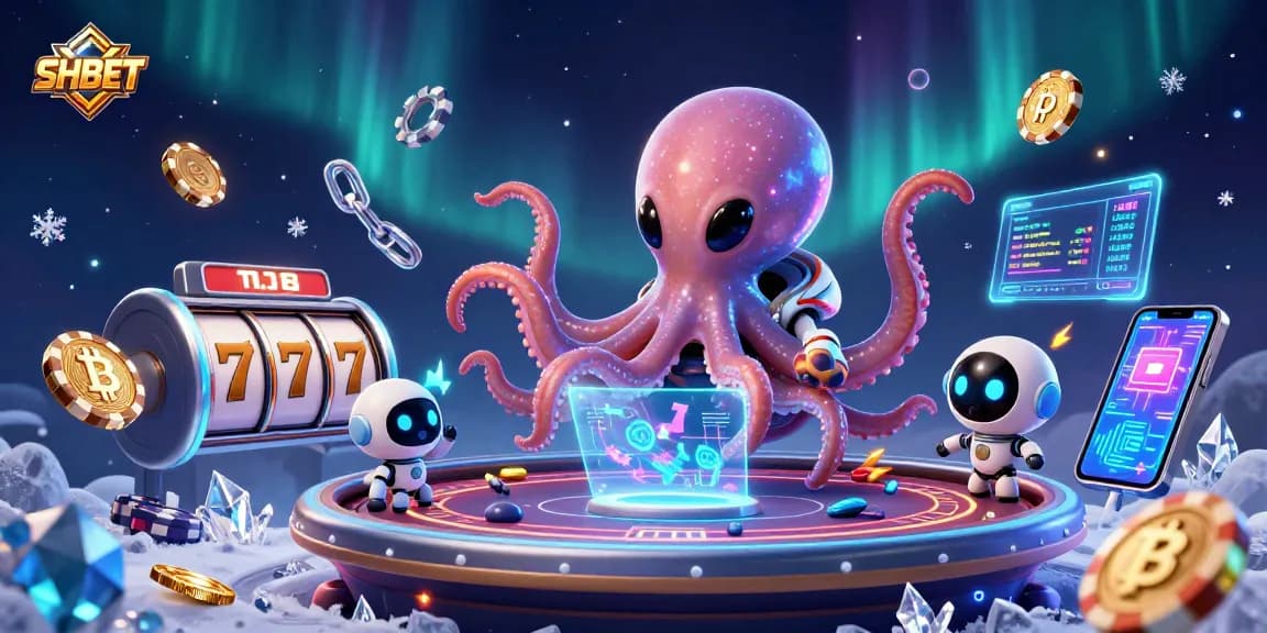 Engage with SHBET's vibrant casino atmosphere featuring an alien octopus at a poker table.
