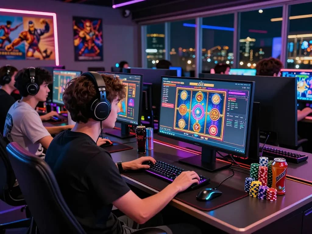 Exciting online gaming at https://luckywin.free/ featuring vibrant digital slots and engaged players in a lively casino environment.