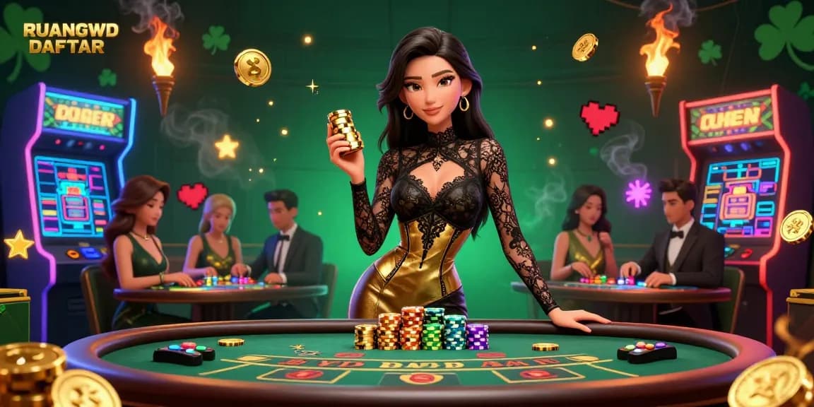 Experience winning moments with RUANGWD DAFTAR as a glamorous Asian woman engages at a high-stakes baccarat table.