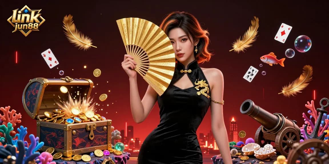 Engage with the captivating world of link jun88 while exploring exclusive gaming elements in a vibrant digital illustration.