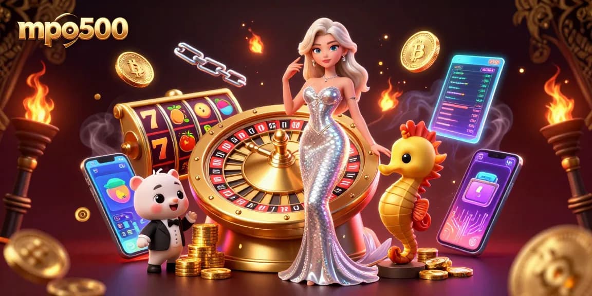 Spin the roulette wheel at mpo500 while enjoying vibrant casino-themed 3D illustration.