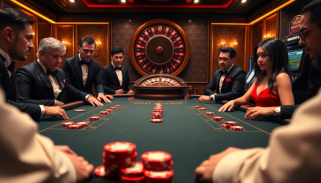 Exciting high-stakes poker game at kkwin.black showcasing players, chips, and cards.