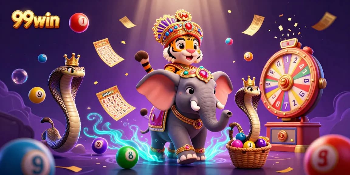 Experience thrilling wins with 99win in a vibrant carnival of colorful lottery elements and an enchanting scene.