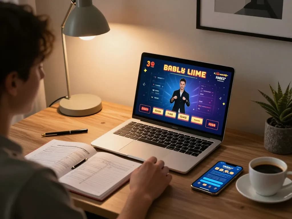 Engaging in online casino games with fabet in a stylish home office setup.