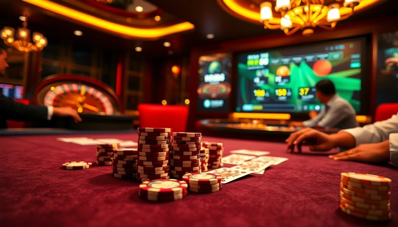 Experience thrilling table games with RR88's sophisticated poker setup, featuring high-stakes action.