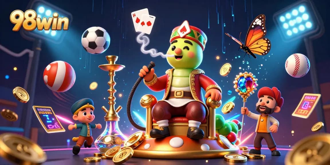 Experience thrilling gameplay at 98win with an illustrative scene of a hookah-master and dynamic betting elements.