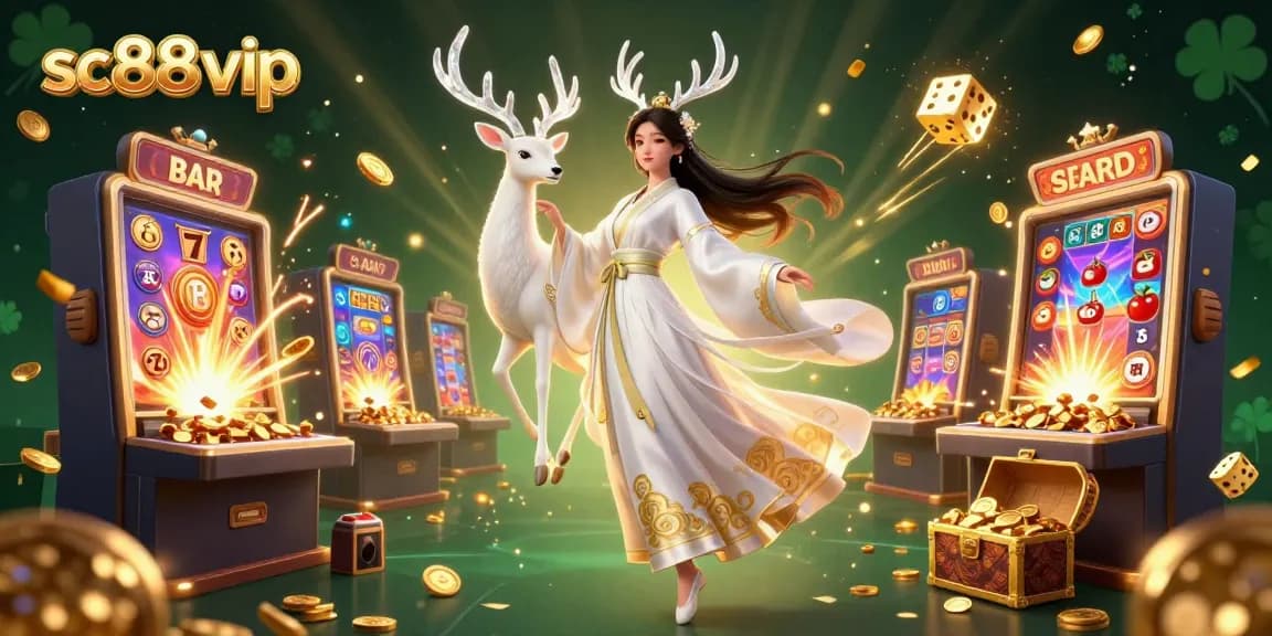 Experience the excitement of sc88 vip with a vibrant 3D casino scene featuring slot machines and winning symbols.