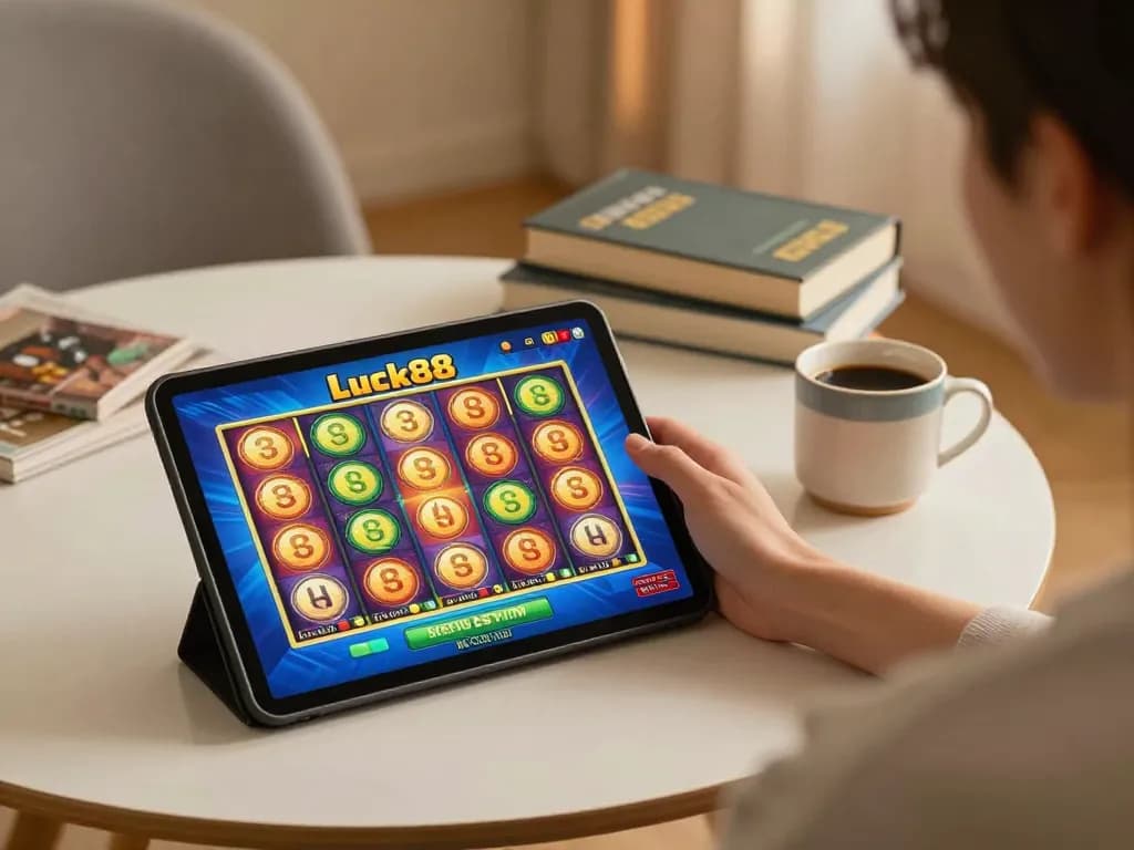 Engaging play on luck88 slot game during cozy home gaming session.