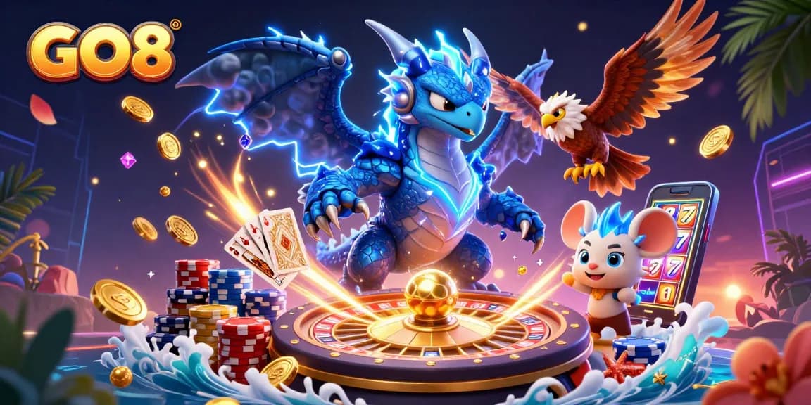 Experience electrifying wins at GO8 with dynamic gaming elements and vibrant characters!