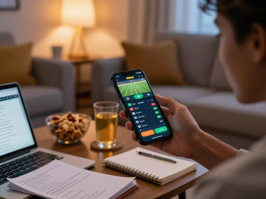 Engaging action on OK FUN sports betting app displayed on smartphone in a cozy setting.