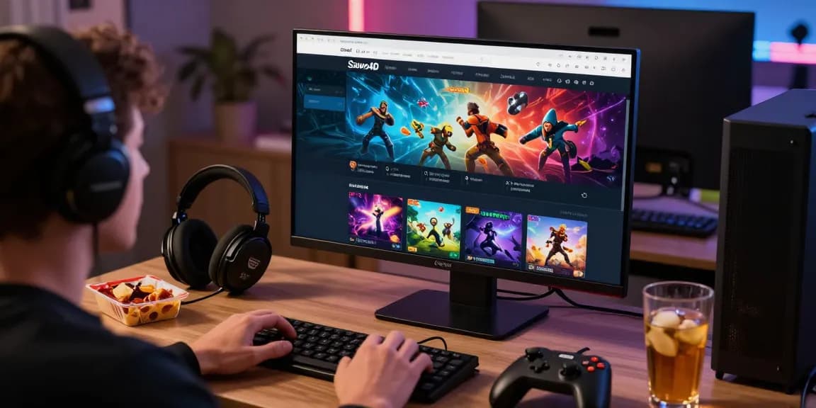Sawo4D resmi user enjoying online gaming experience with vibrant interface and cozy setup.