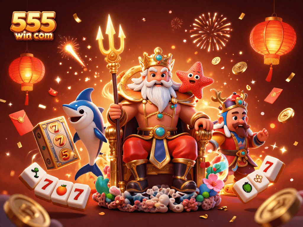 Enjoy thrilling slots and jackpots at 555win com, featuring Neptune in a lively casino scene.