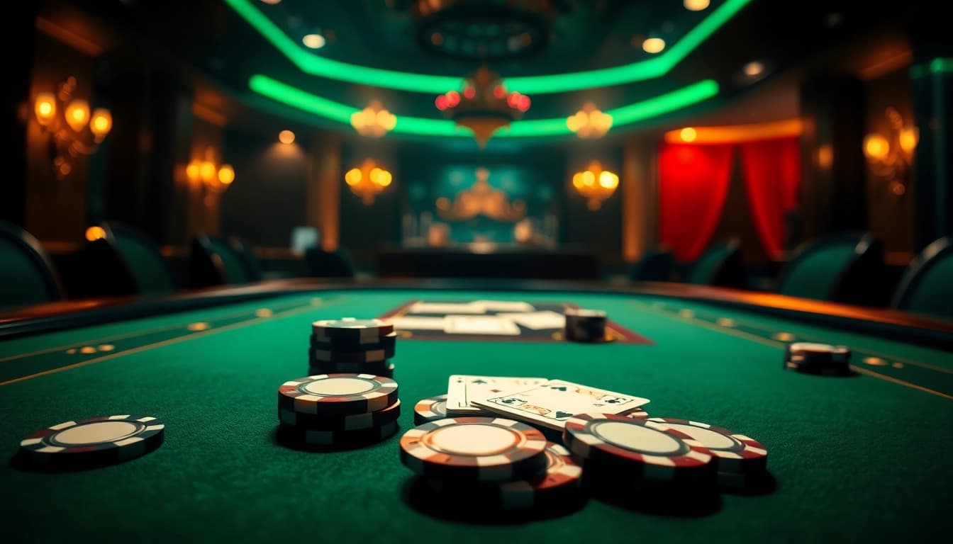 Experience exciting gameplay at 18vip's luxurious casino table with vibrant poker chips.