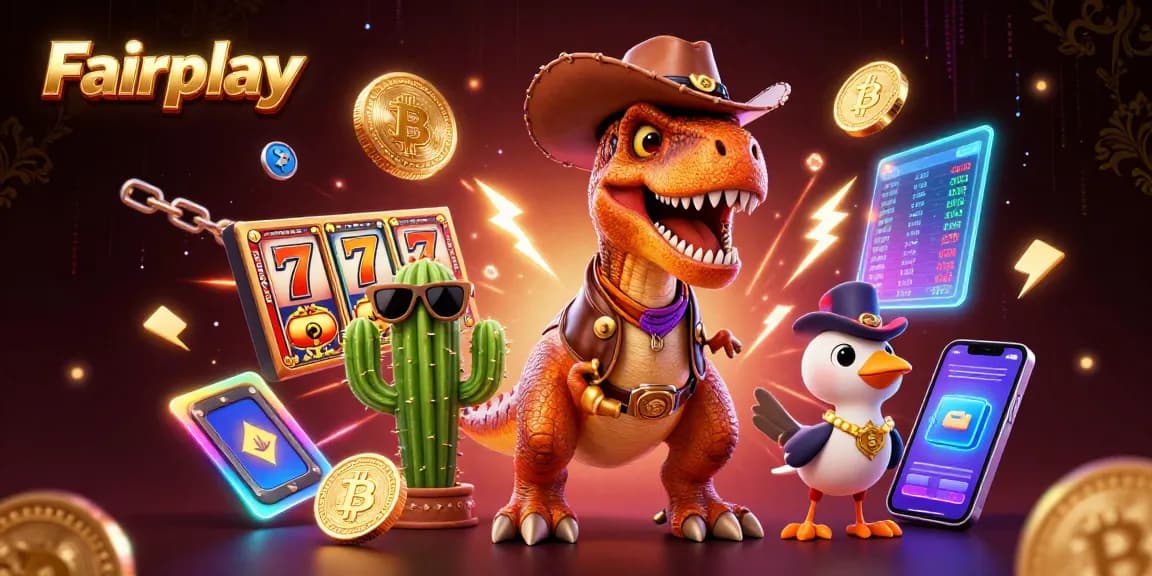 Engage with Fairplay in thrilling jackpot slots featuring vibrant characters and cryptocurrency elements.