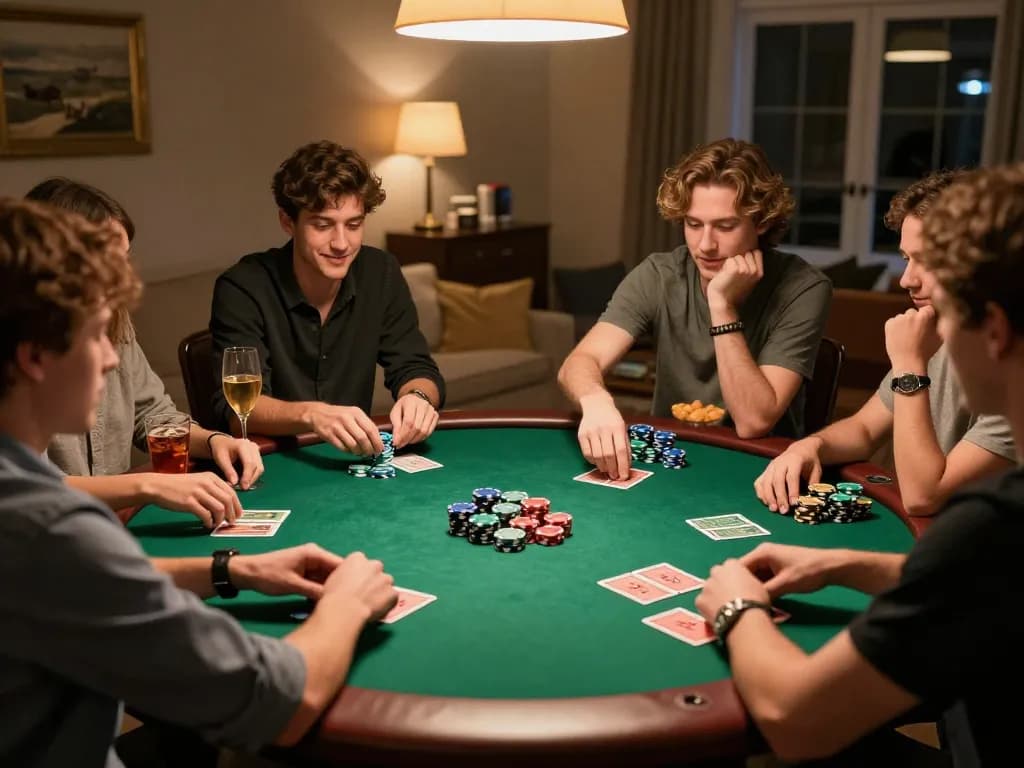 Engaging poker gameplay with friends enjoying the fn7 gaming experience around a round table