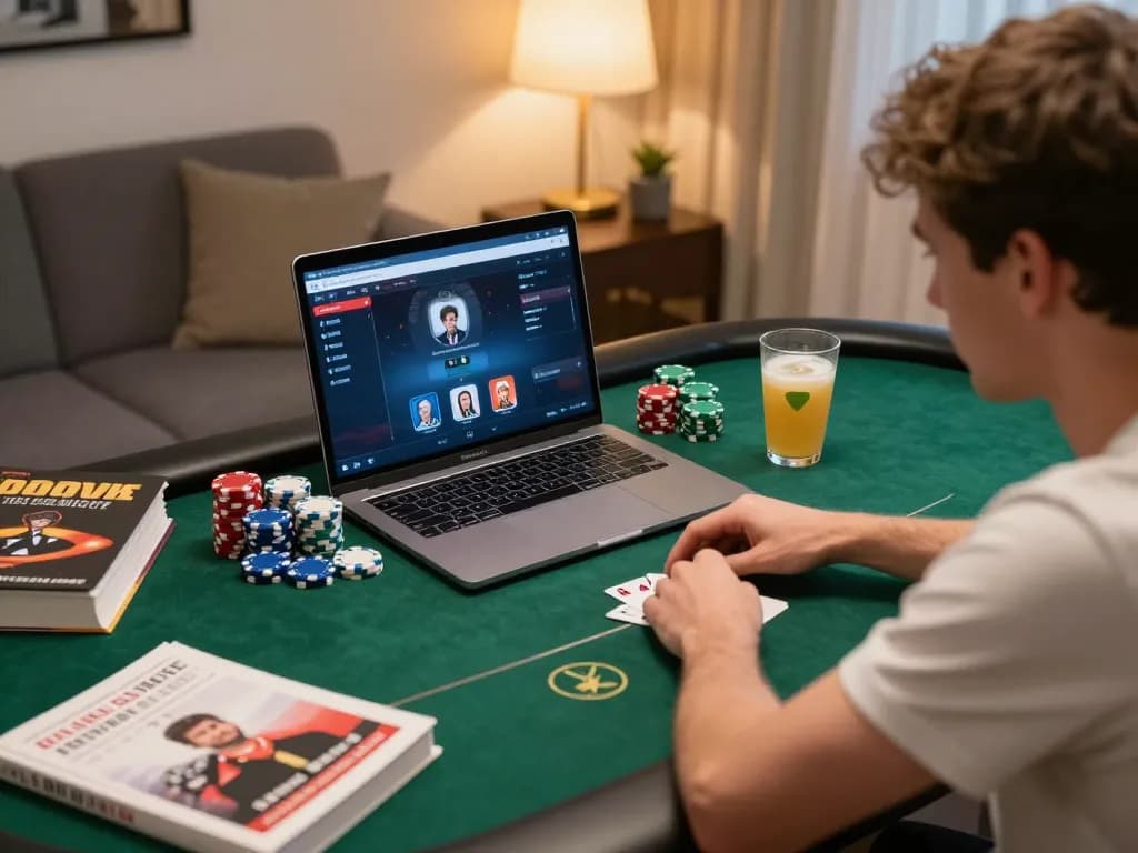 Engaging poker gameplay at home illustrating American Chinese Style in a cozy online setup