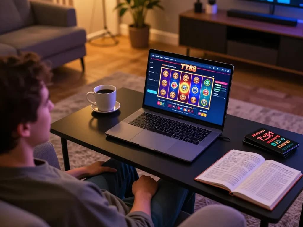 Players strategizing on TT88's gaming interface in a cozy home environment