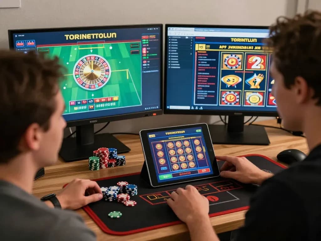 Player strategizing on RR88 during an online casino session with multiple screens showing live dealer games.