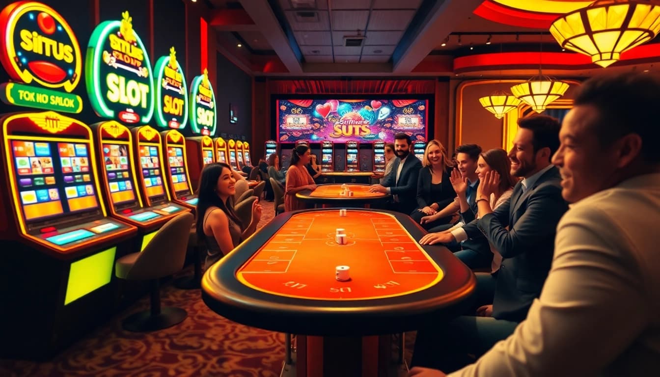 Players enjoying dynamic Situs Slot games at a vibrant casino table.