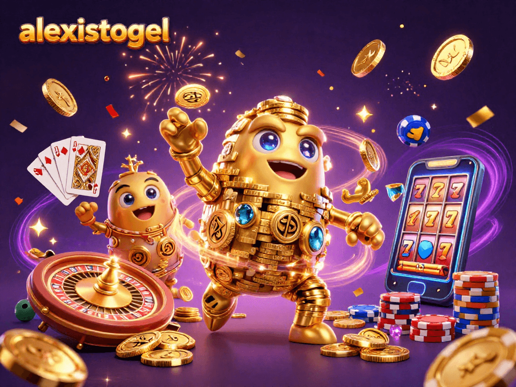 Menangkan hadiah besar di alexistogel dengan mesin slot yang berkilau dan koin emas yang berterbangan.
