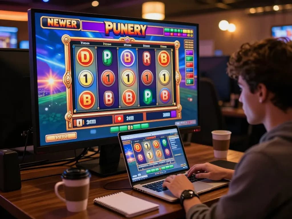 Experience the thrill of link slot gaming as players engage with colorful online interfaces, spinning reels in action.