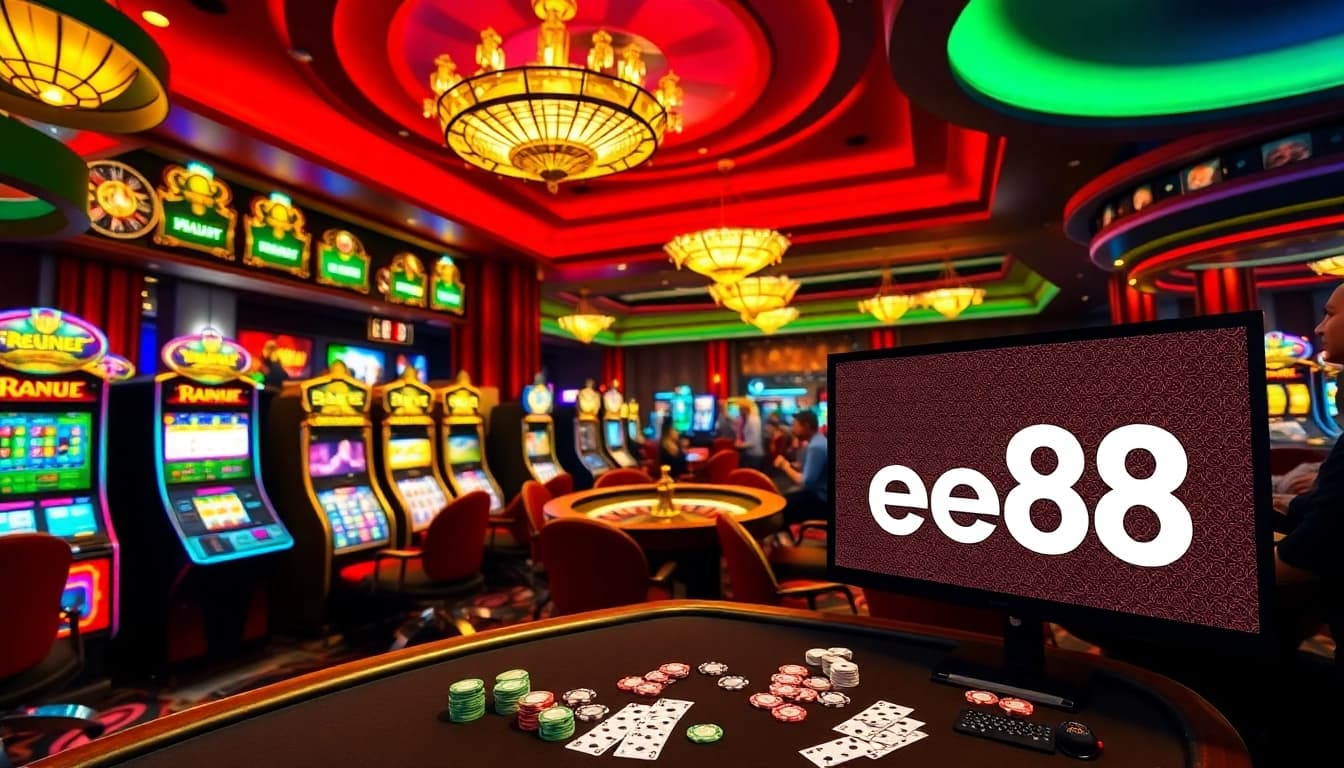 Experience the thrill of gambling at Ee88 with vibrant casino visuals featuring exciting action and rich details.