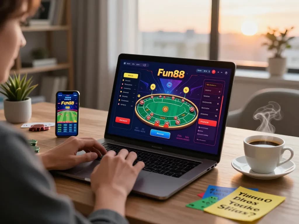 Play blackjack on Fun88 with vibrant graphics in a stylish home office.