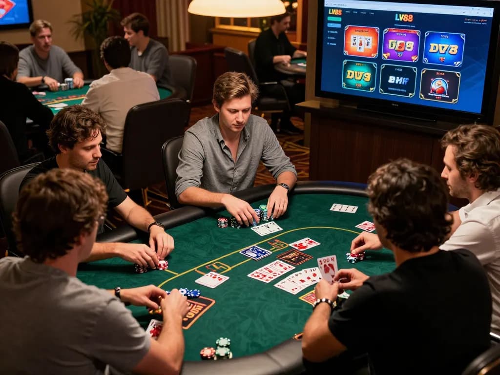 Players engaging in dynamic online gaming at LV88 casino, showcasing the thrilling atmosphere and strategic gameplay.