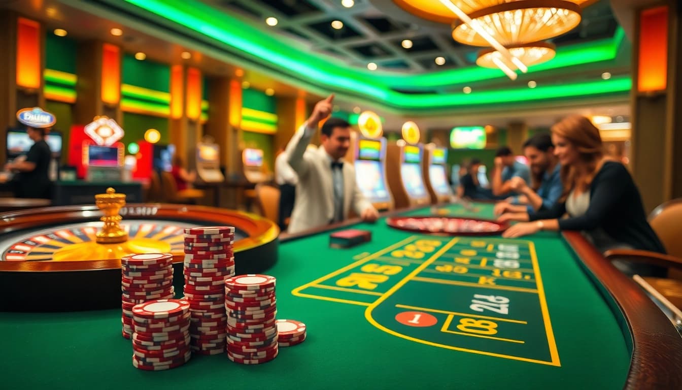Experience lively casino action at https://kuwinblog.com/ with a professional dealer and vibrant poker chips.
