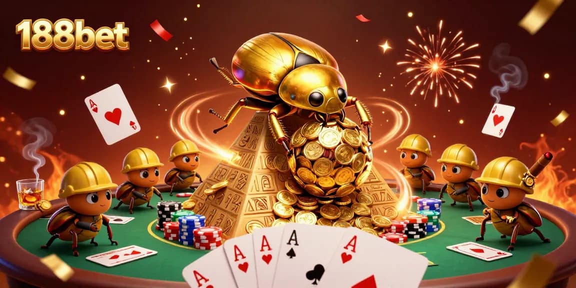 Engage in 188bet's thrilling atmosphere with vibrant casino elements and animated characters.