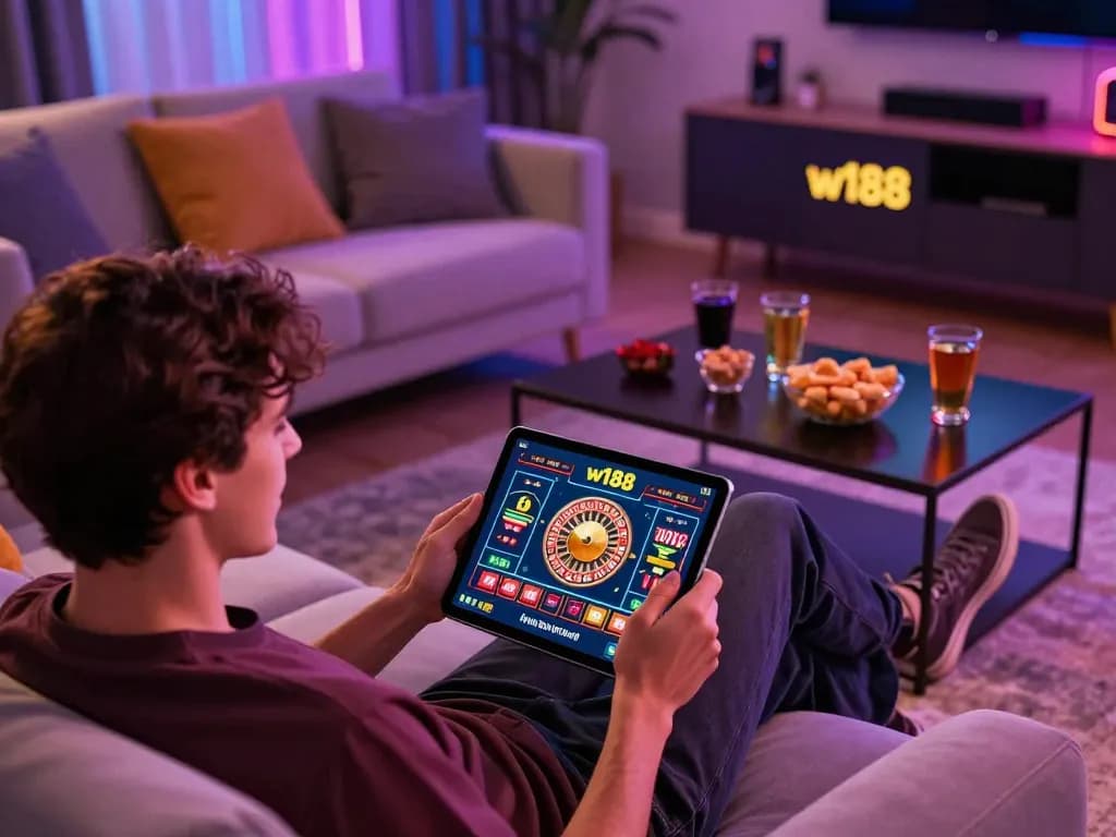 Engaging in w188 online gaming experience at home with interactive roulette.