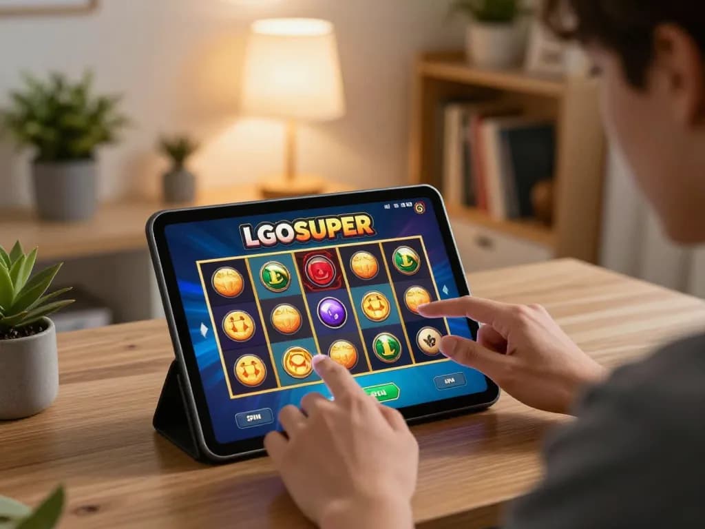 Engaged player spinning slots on LGOSUPER, showcasing thrilling online gaming experience.