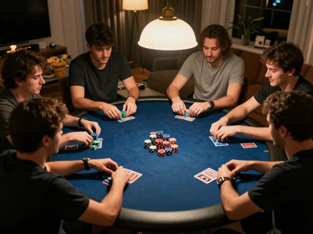 Enjoying poker with friends at home, showcasing a legit online casino vibe.