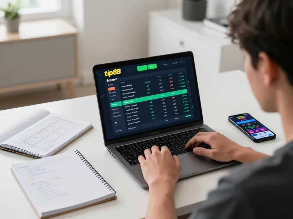 Engaged player utilizing tip88 for online sports betting with live odds displayed