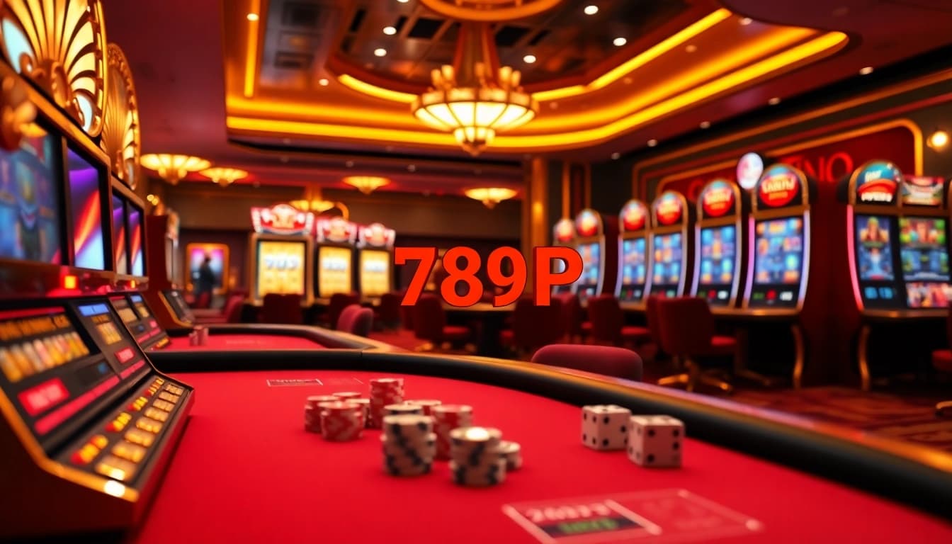 Experience the thrill of 789P gambling at an upscale casino, featuring vibrant tables and slot machines.