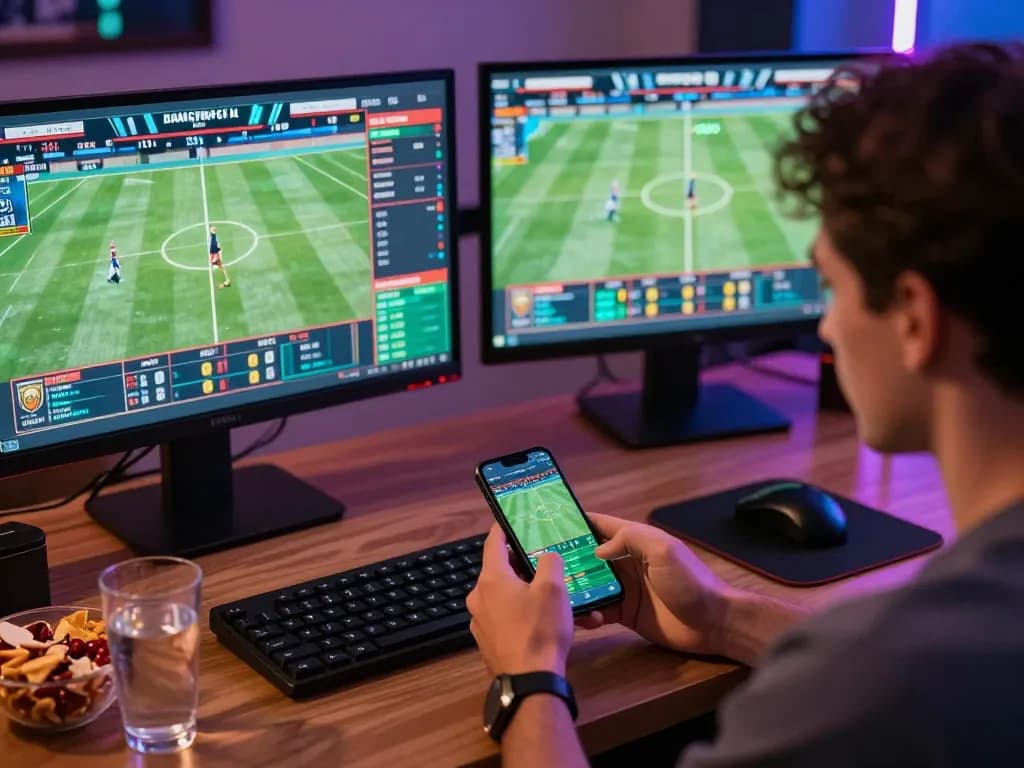 Betting on live sports with 68win app at home, capturing excitement and strategy in a dynamic setup.